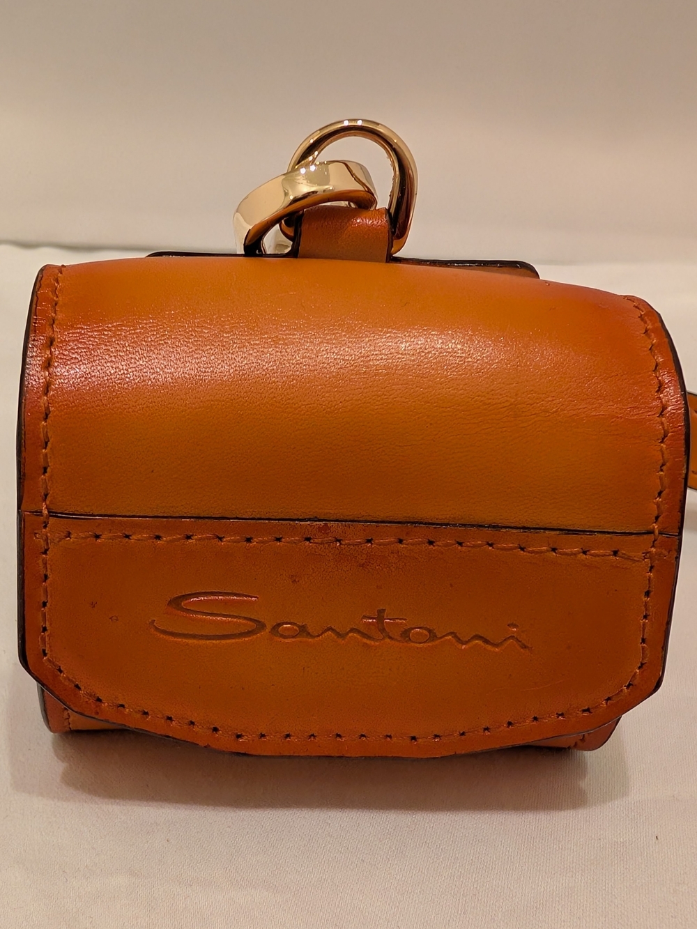 Santoni Orange Leather Mini Pouch Lanyard